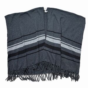 GAP 100% Wool Knit Grey Sweater Poncho Fringe OS